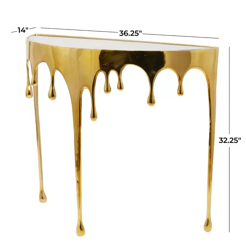 Consola de Aluminio con Patas Diseñadas de Efecto Derretido y Tapa de Cristal Ahumado