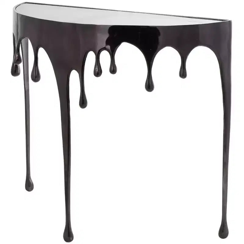 Consola de Aluminio con Patas Diseñadas de Efecto Derretido y Tapa de Cristal Ahumado