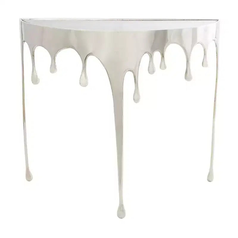 Consola de Aluminio con Patas Diseñadas de Efecto Derretido y Tapa de Cristal Ahumado