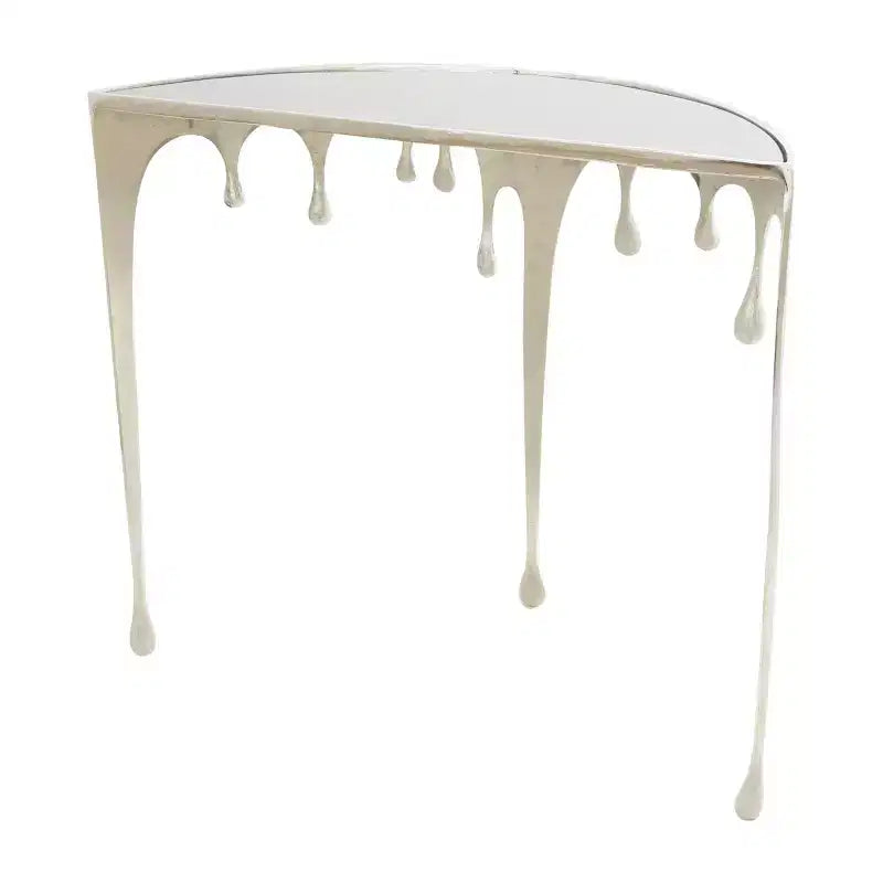 Consola de Aluminio con Patas Diseñadas de Efecto Derretido y Tapa de Cristal Ahumado