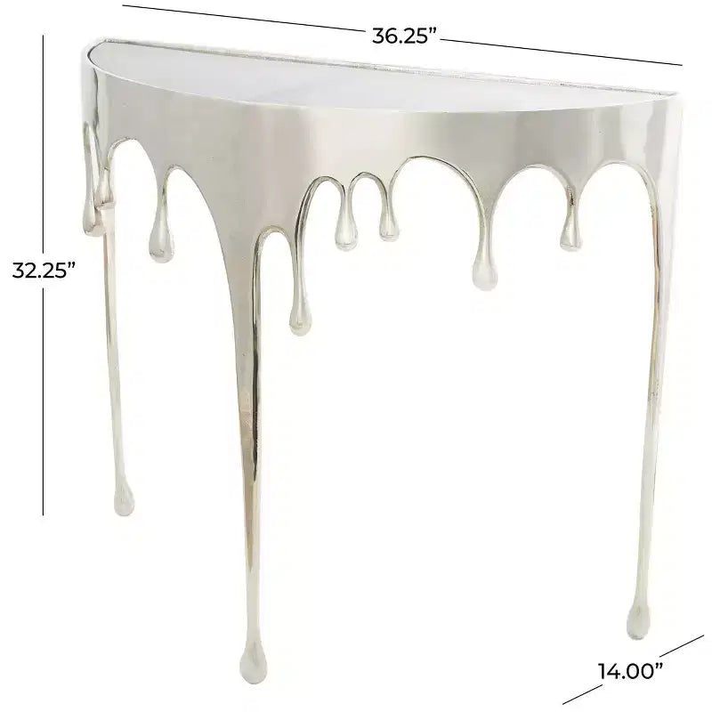 Consola de Aluminio con Patas Diseñadas de Efecto Derretido y Tapa de Cristal Ahumado