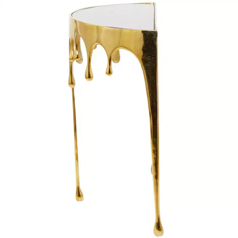Consola de Aluminio con Patas Diseñadas de Efecto Derretido y Tapa de Cristal Ahumado