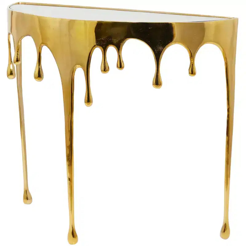 Consola de Aluminio con Patas Diseñadas de Efecto Derretido y Tapa de Cristal Ahumado
