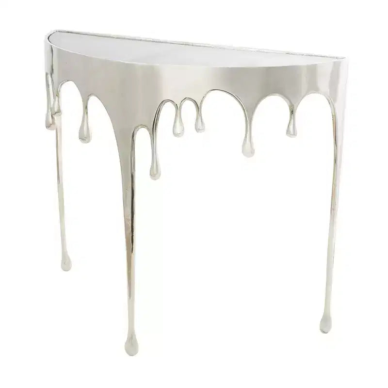 Consola de Aluminio con Patas Diseñadas de Efecto Derretido y Tapa de Cristal Ahumado