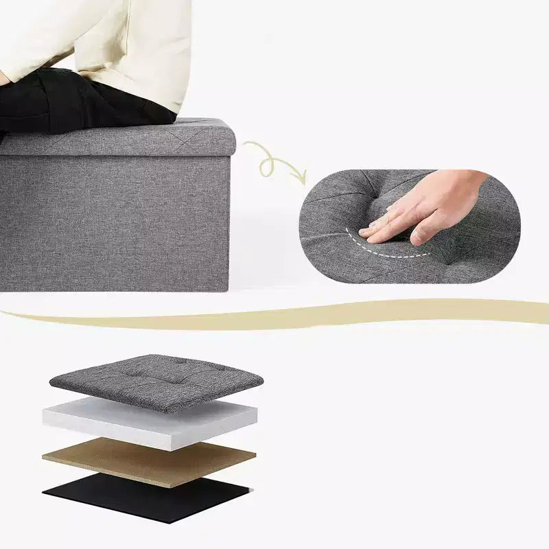 Otomana estándar rectangular capitonada de 43" de ancho con almacenamiento | Gris