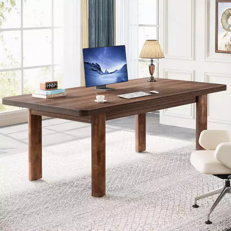 Mesa de conferencias grande de 62.99 pulgadas con patas de madera maciza