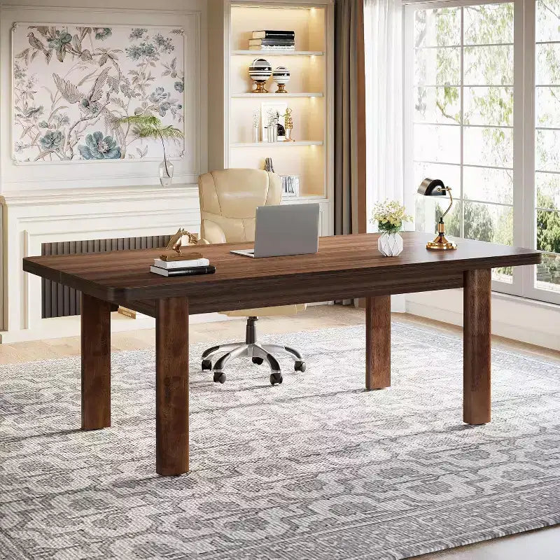 Mesa de conferencias grande de 62.99 pulgadas con patas de madera maciza