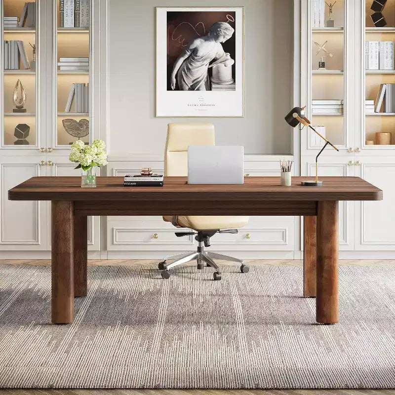 Mesa de conferencias grande de 62.99 pulgadas con patas de madera maciza