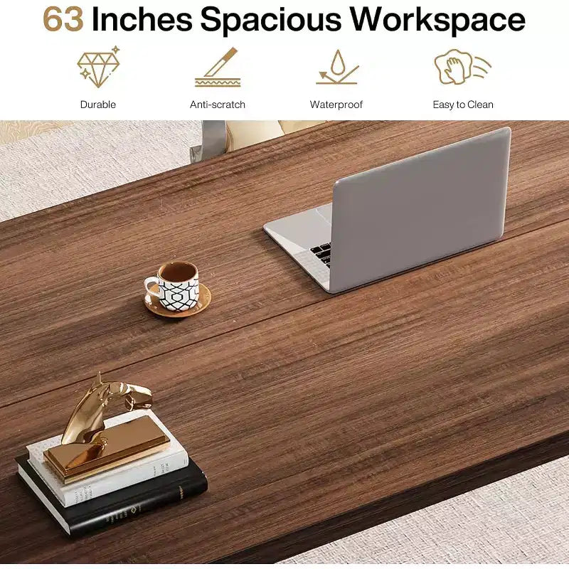 Mesa de conferencias grande de 62.99 pulgadas con patas de madera maciza