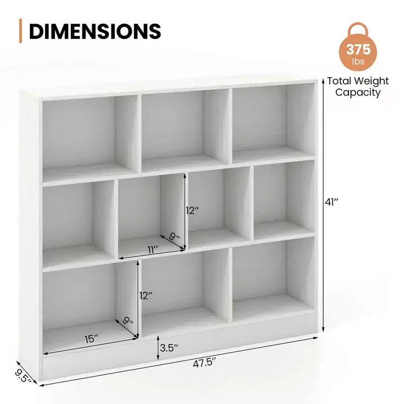 Estantería de 10 cubos para niños, organizador de almacenamiento de juguetes de madera de 41 pulgadas para habitación infantil, blanco/natural