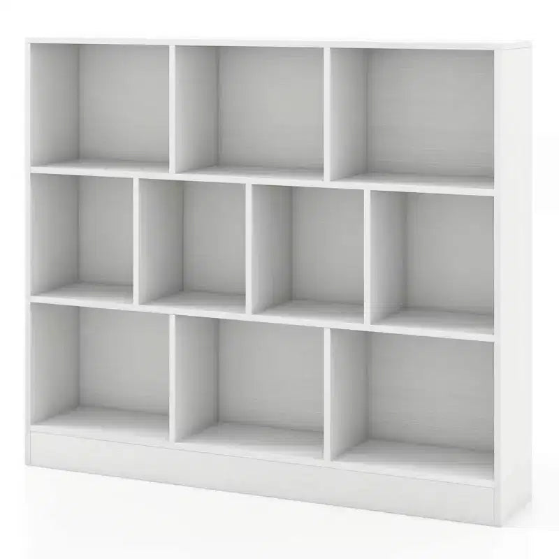 Estantería de 10 cubos para niños, organizador de almacenamiento de juguetes de madera de 41 pulgadas para habitación infantil, blanco/natural