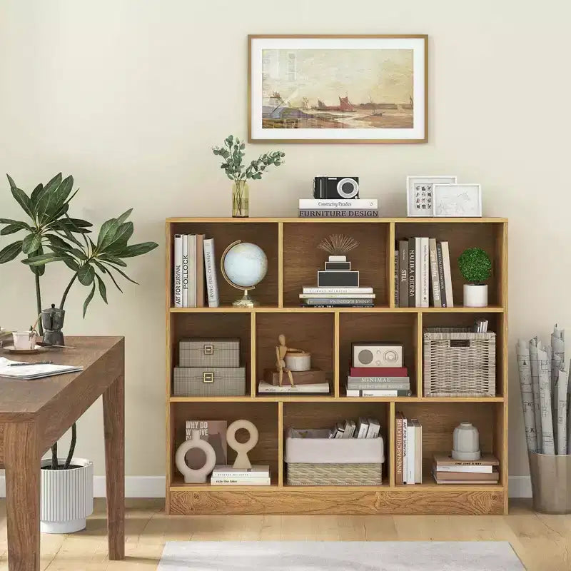 Estantería de 10 cubos para niños, organizador de almacenamiento de juguetes de madera de 41 pulgadas para habitación infantil, blanco/natural