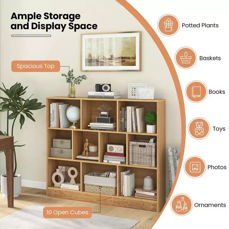 Estantería de 10 cubos para niños, organizador de almacenamiento de juguetes de madera de 41 pulgadas para habitación infantil, blanco/natural