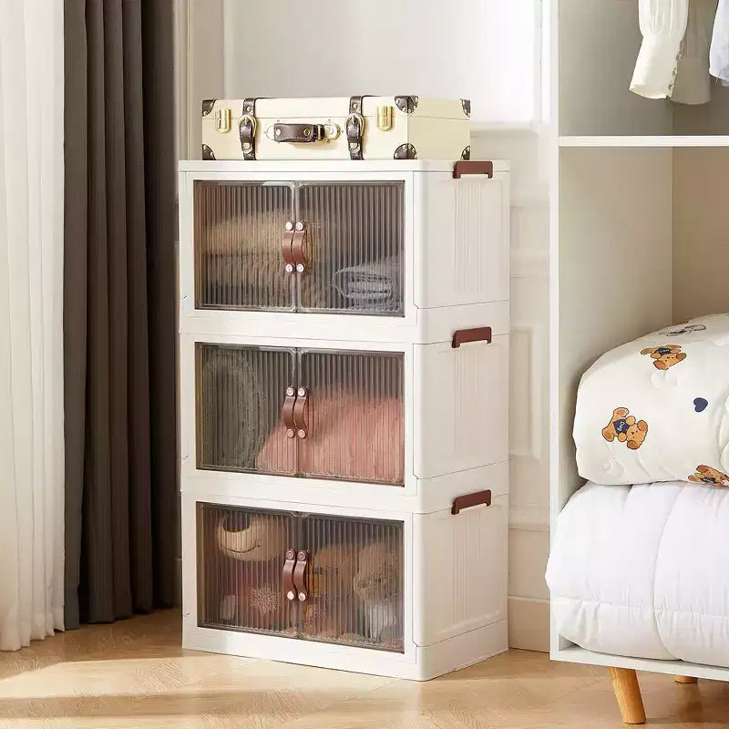 Contenedores de almacenamiento plegables de 38/50/62" Cubos de plástico para juguetes/organizadores apilables de ropa con ruedas bloqueables, blanco