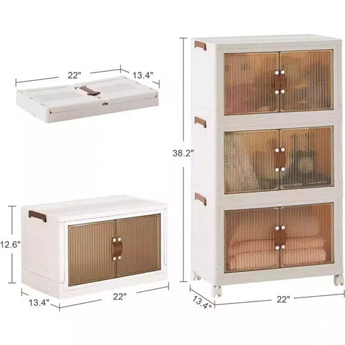 Contenedores de almacenamiento plegables de 38/50/62" Cubos de plástico para juguetes/organizadores apilables de ropa con ruedas bloqueables, blanco