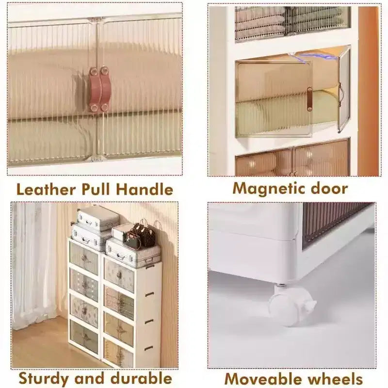 Contenedores de almacenamiento plegables de 38/50/62" Cubos de plástico para juguetes/organizadores apilables de ropa con ruedas bloqueables, blanco
