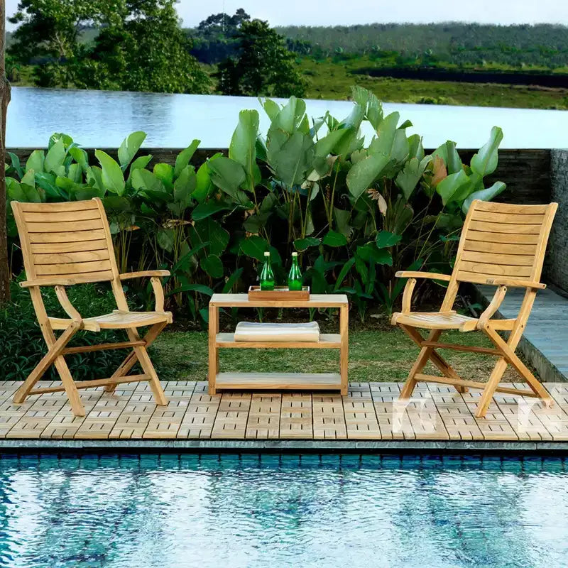 Sillón plegable de teca nórdica natural para patio al aire libre - Beige