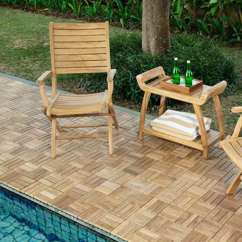 Sillón plegable de teca nórdica natural para patio al aire libre - Beige