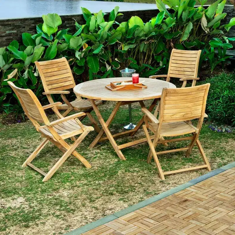 Sillón plegable de teca nórdica natural para patio al aire libre - Beige