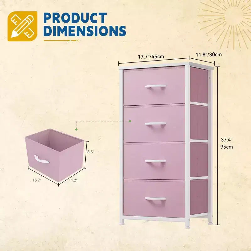 Cómoda de tela de 4 cajones con cubierta de madera, estructura de acero, amplio almacenamiento para dormitorio, sala de estar, clóset