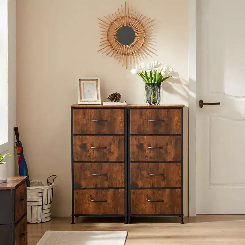Cómoda de tela de 4 cajones con cubierta de madera, estructura de acero, amplio almacenamiento para dormitorio, sala de estar, clóset