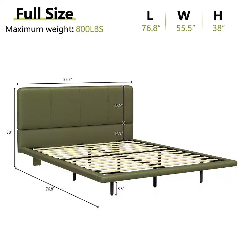 Cama flotante tapizada moderna tamaño full con iluminación LED