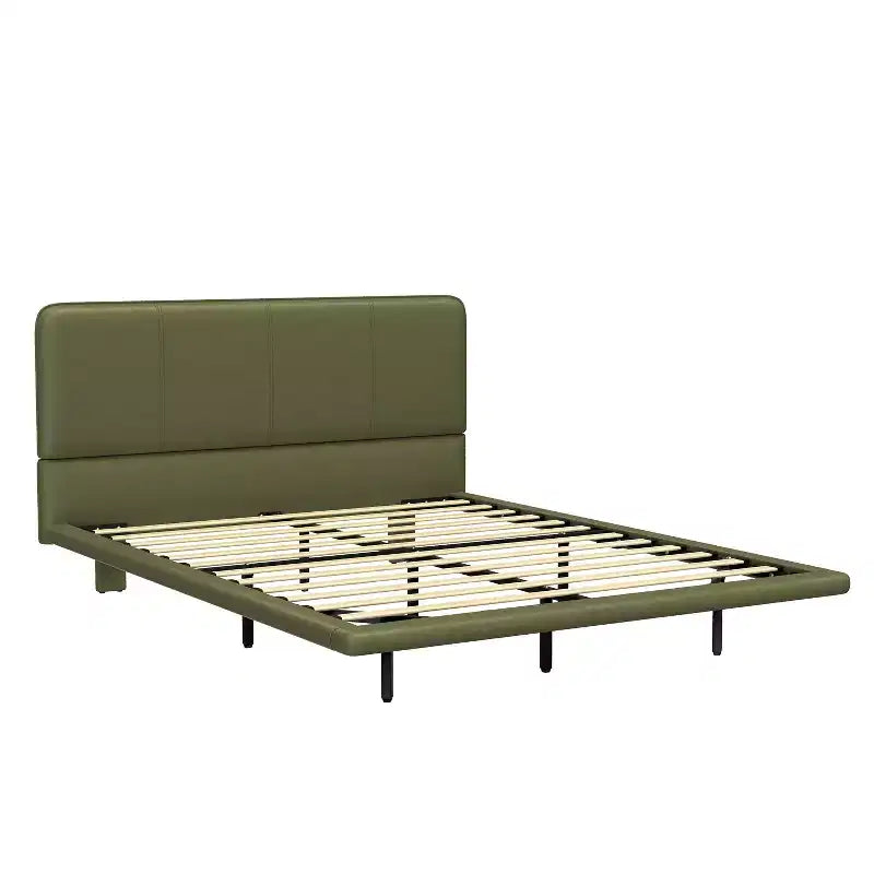 Cama flotante tapizada moderna tamaño full con iluminación LED