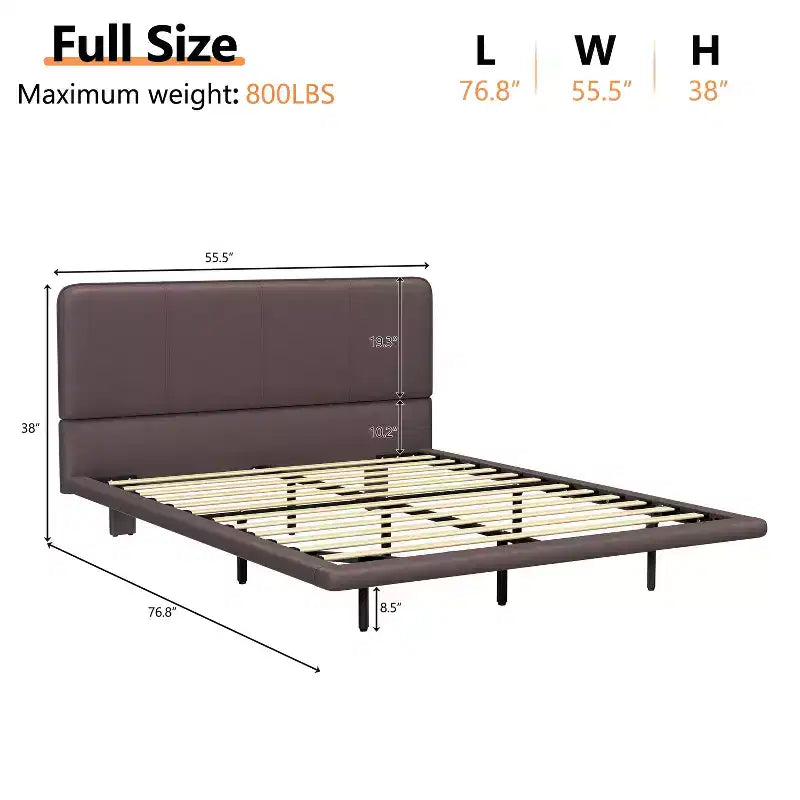 Cama flotante tapizada moderna tamaño full con iluminación LED