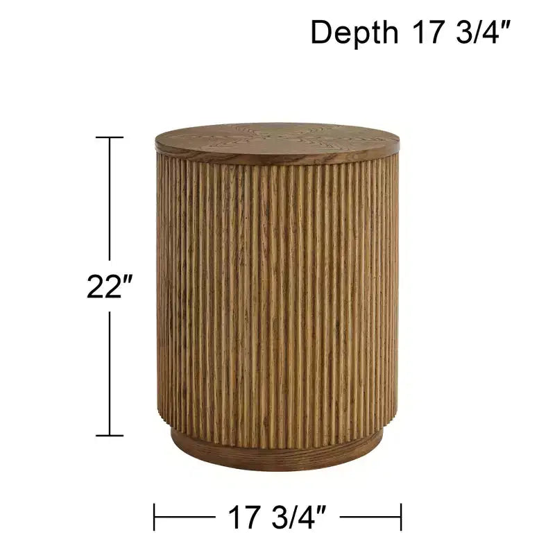 Mesa auxiliar redonda rústica de madera de roble natural Perch Farmhouse de 17 3/4 de ancho con base de crestas marrones para sala de estar u hogar
