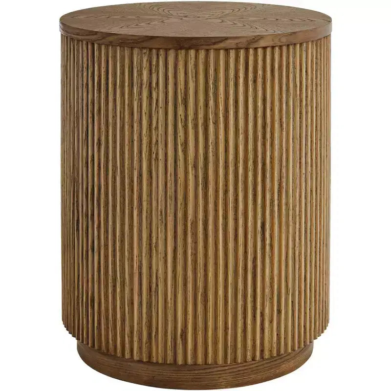 Mesa auxiliar redonda rústica de madera de roble natural Perch Farmhouse de 17 3/4 de ancho con base de crestas marrones para sala de estar u hogar