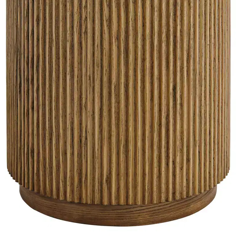Mesa auxiliar redonda rústica de madera de roble natural Perch Farmhouse de 17 3/4 de ancho con base de crestas marrones para sala de estar u hogar