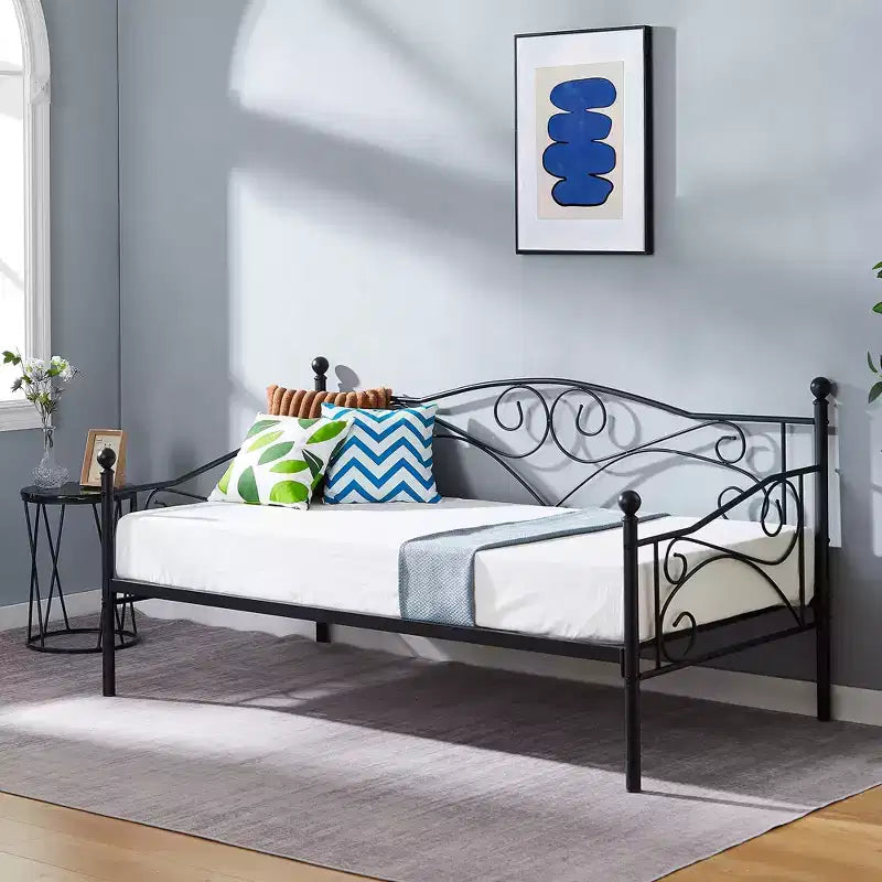 Sofá cama clásico individual con diseño elegante, sofá cama de plataforma de metal con cabecero, sofá cama para espacios pequeños