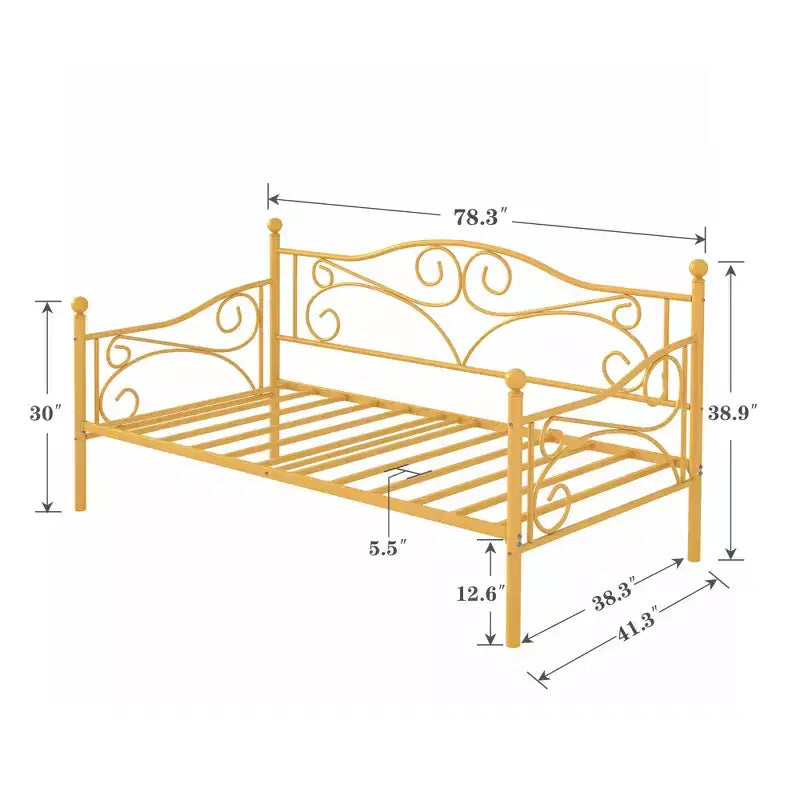 Sofá cama clásico individual con diseño elegante, sofá cama de plataforma de metal con cabecero, sofá cama para espacios pequeños