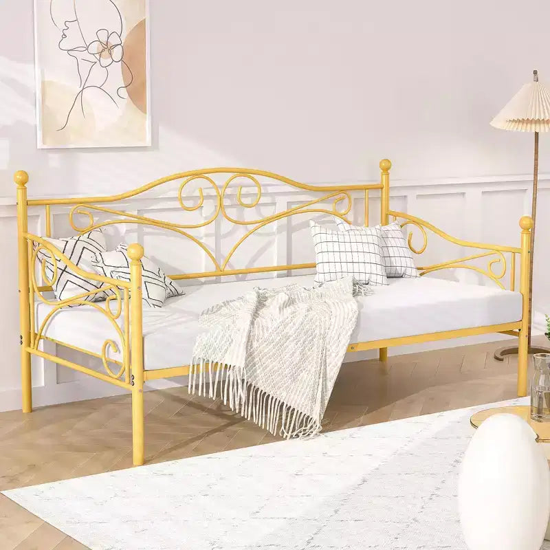 Sofá cama clásico individual con diseño elegante, sofá cama de plataforma de metal con cabecero, sofá cama para espacios pequeños