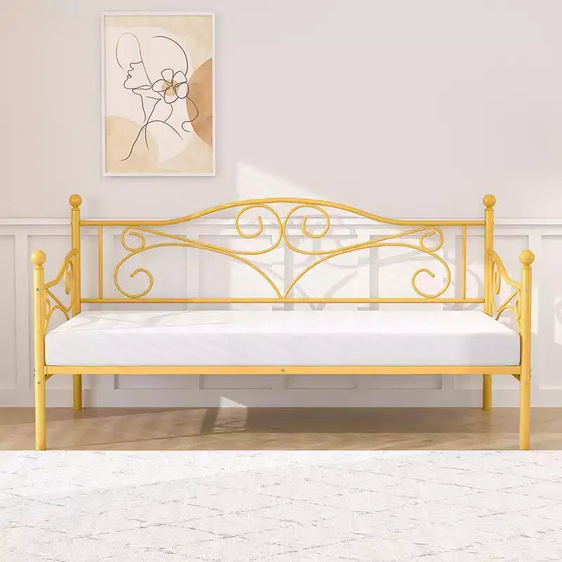 Sofá cama clásico individual con diseño elegante, sofá cama de plataforma de metal con cabecero, sofá cama para espacios pequeños