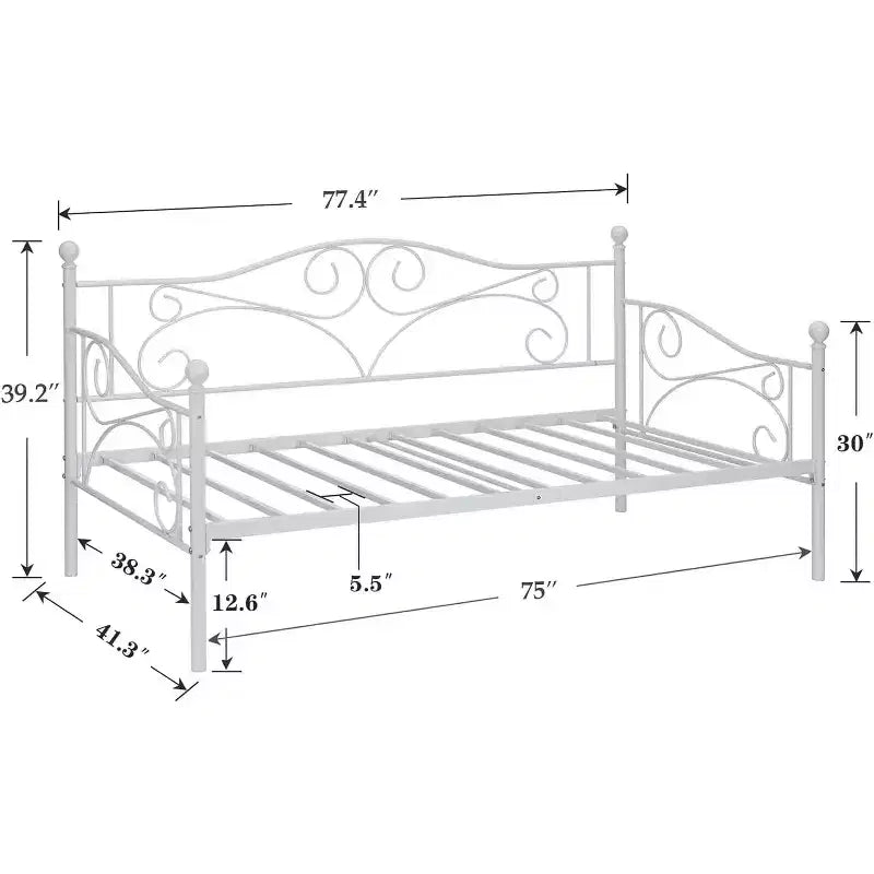Sofá cama clásico individual con diseño elegante, sofá cama de plataforma de metal con cabecero, sofá cama para espacios pequeños