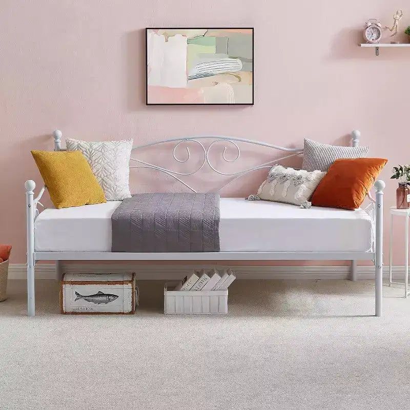 Sofá cama clásico individual con diseño elegante, sofá cama de plataforma de metal con cabecero, sofá cama para espacios pequeños