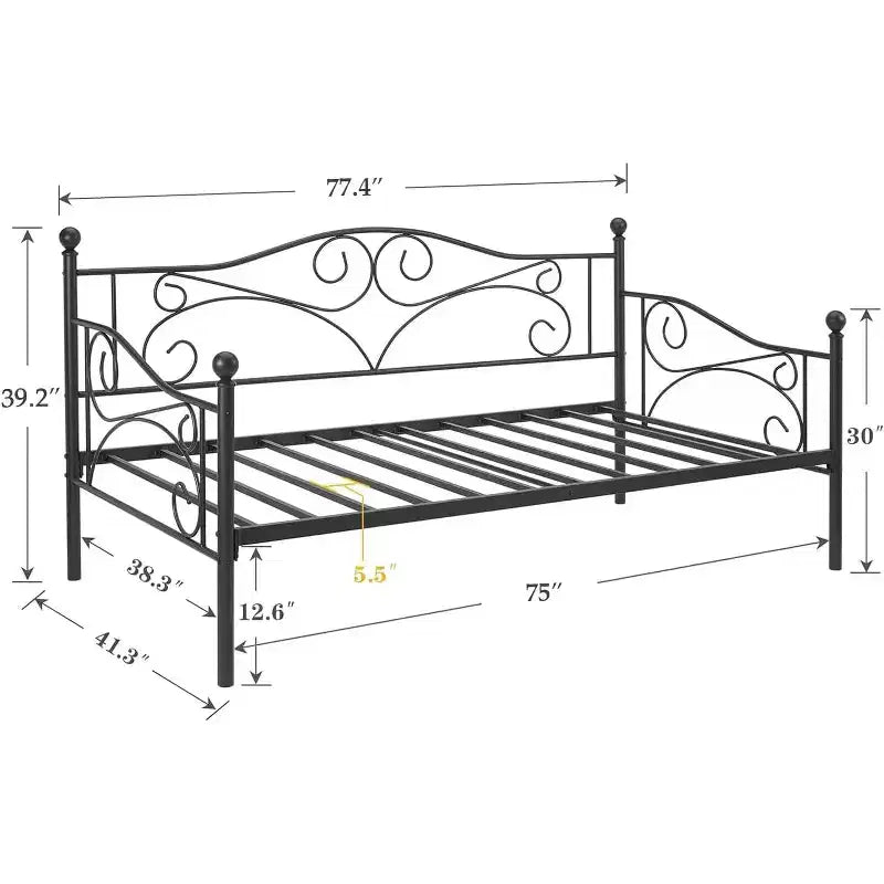 Sofá cama clásico individual con diseño elegante, sofá cama de plataforma de metal con cabecero, sofá cama para espacios pequeños