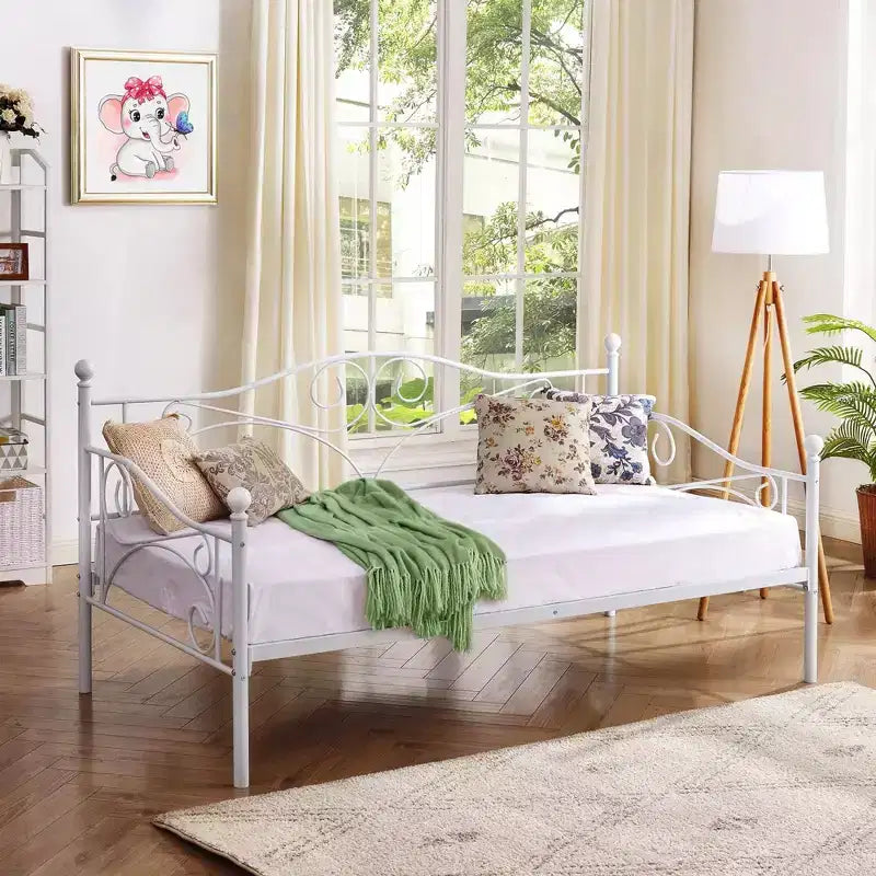 Sofá cama clásico individual con diseño elegante, sofá cama de plataforma de metal con cabecero, sofá cama para espacios pequeños