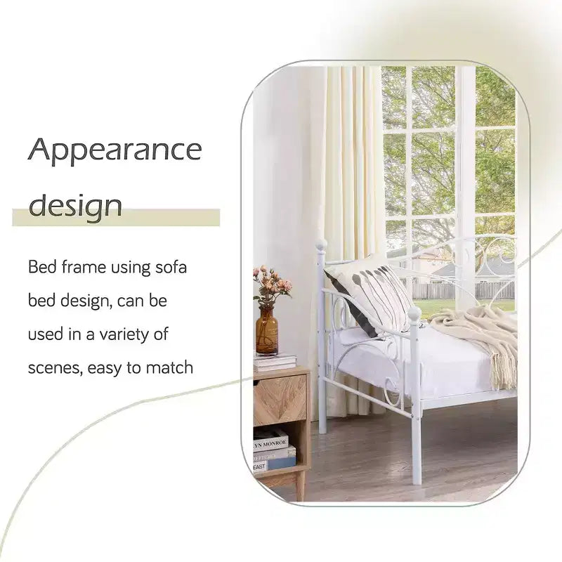 Sofá cama clásico individual con diseño elegante, sofá cama de plataforma de metal con cabecero, sofá cama para espacios pequeños