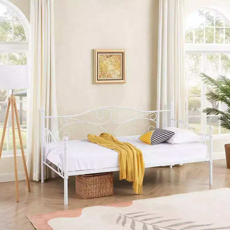 Sofá cama clásico individual con diseño elegante, sofá cama de plataforma de metal con cabecero, sofá cama para espacios pequeños