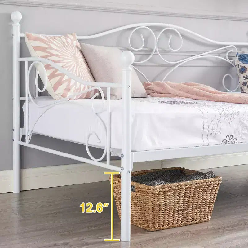 Sofá cama clásico individual con diseño elegante, sofá cama de plataforma de metal con cabecero, sofá cama para espacios pequeños