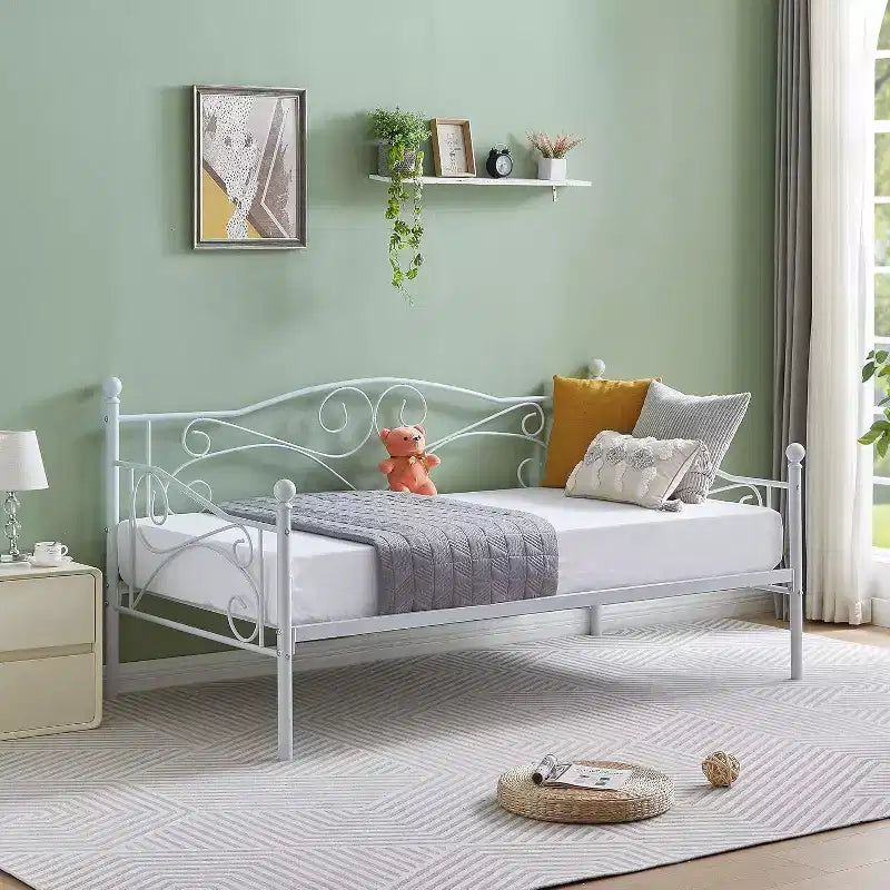 Sofá cama clásico individual con diseño elegante, sofá cama de plataforma de metal con cabecero, sofá cama para espacios pequeños