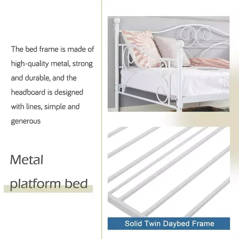 Sofá cama clásico individual con diseño elegante, sofá cama de plataforma de metal con cabecero, sofá cama para espacios pequeños