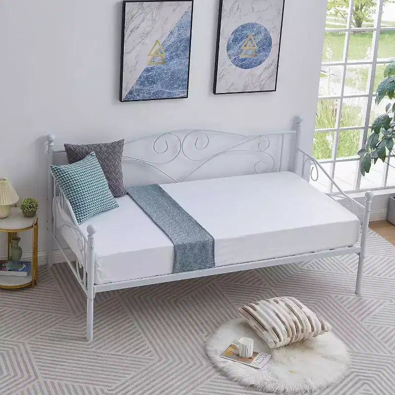 Sofá cama clásico individual con diseño elegante, sofá cama de plataforma de metal con cabecero, sofá cama para espacios pequeños