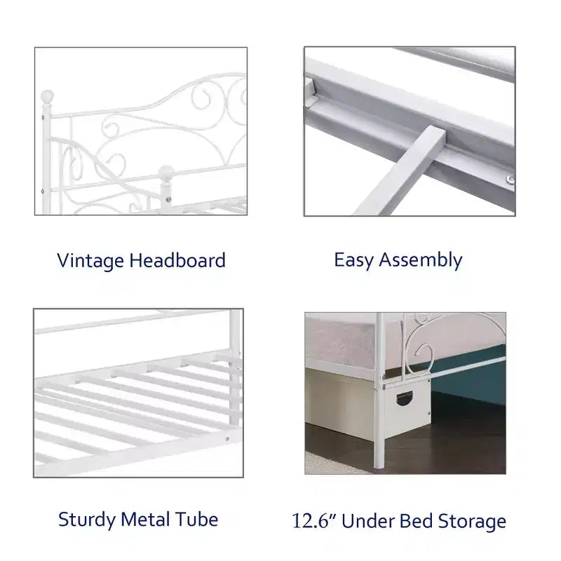 Sofá cama clásico individual con diseño elegante, sofá cama de plataforma de metal con cabecero, sofá cama para espacios pequeños