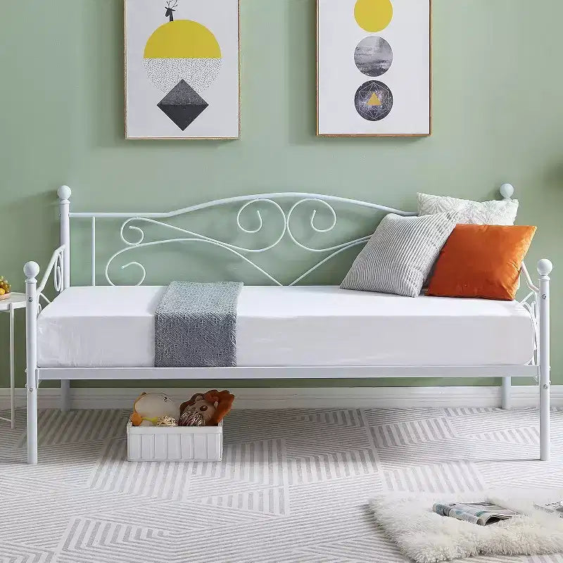 Sofá cama clásico individual con diseño elegante, sofá cama de plataforma de metal con cabecero, sofá cama para espacios pequeños