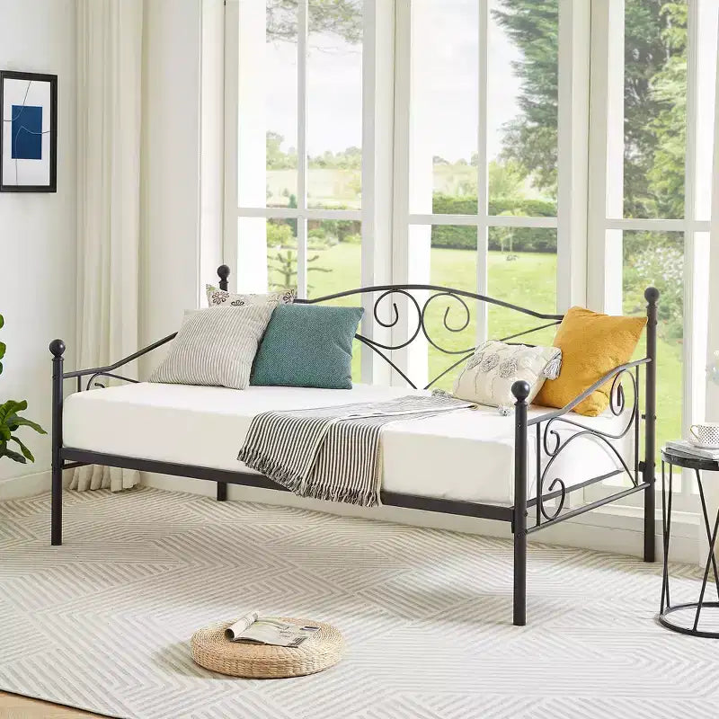 Sofá cama clásico individual con diseño elegante, sofá cama de plataforma de metal con cabecero, sofá cama para espacios pequeños