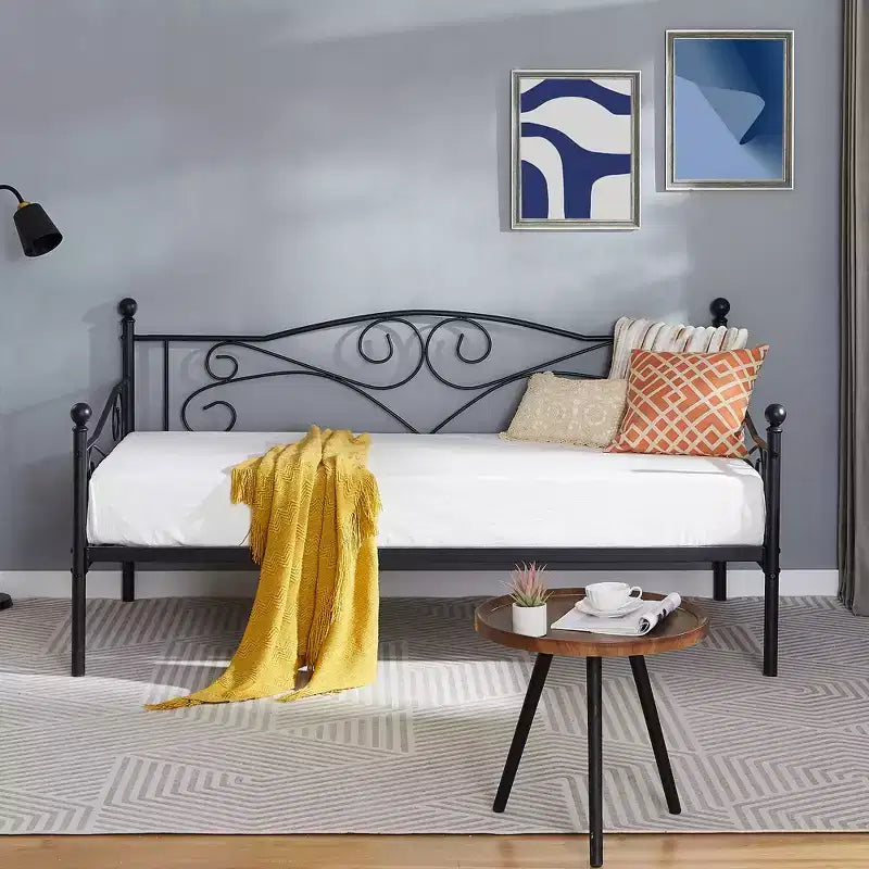 Sofá cama clásico individual con diseño elegante, sofá cama de plataforma de metal con cabecero, sofá cama para espacios pequeños
