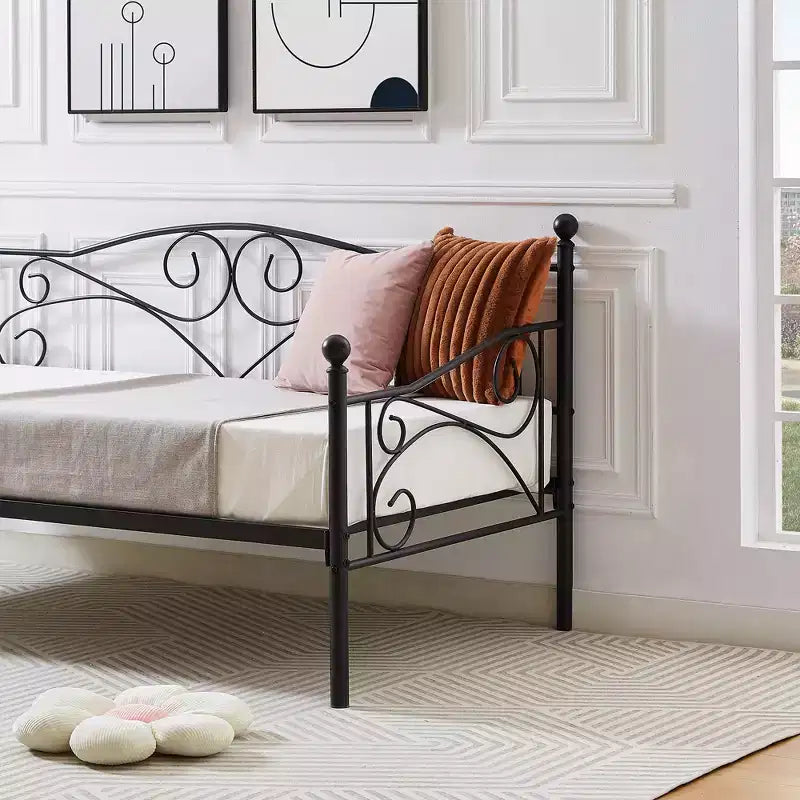 Sofá cama clásico individual con diseño elegante, sofá cama de plataforma de metal con cabecero, sofá cama para espacios pequeños